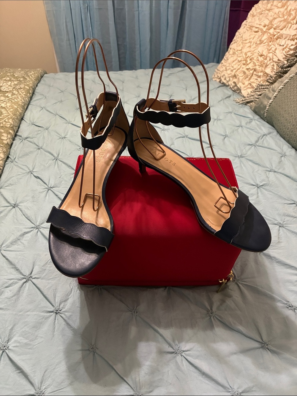 Talbots Navy Scalloped Strap Kitten-Heel Sandals